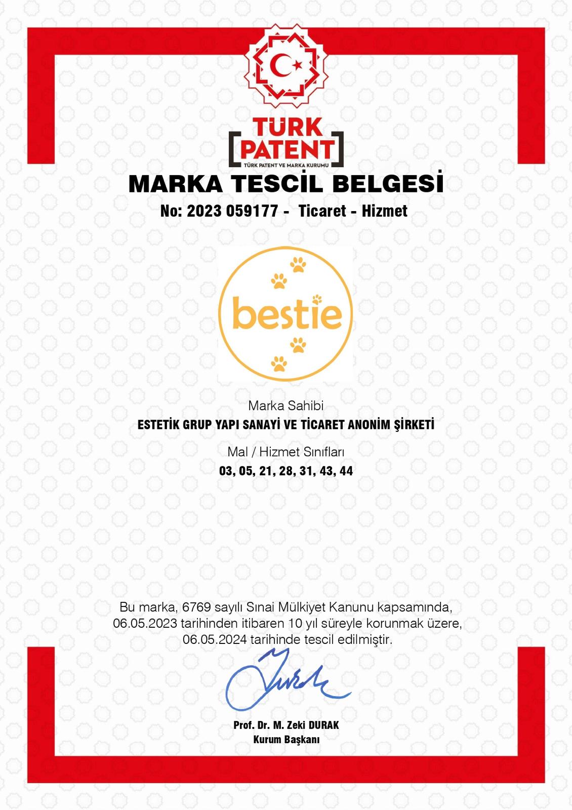 Bestie marka tescil belgesi